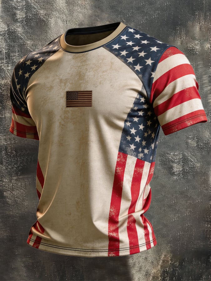 Men's Retro Independence Day Patriot Crew Neck T-Shirt