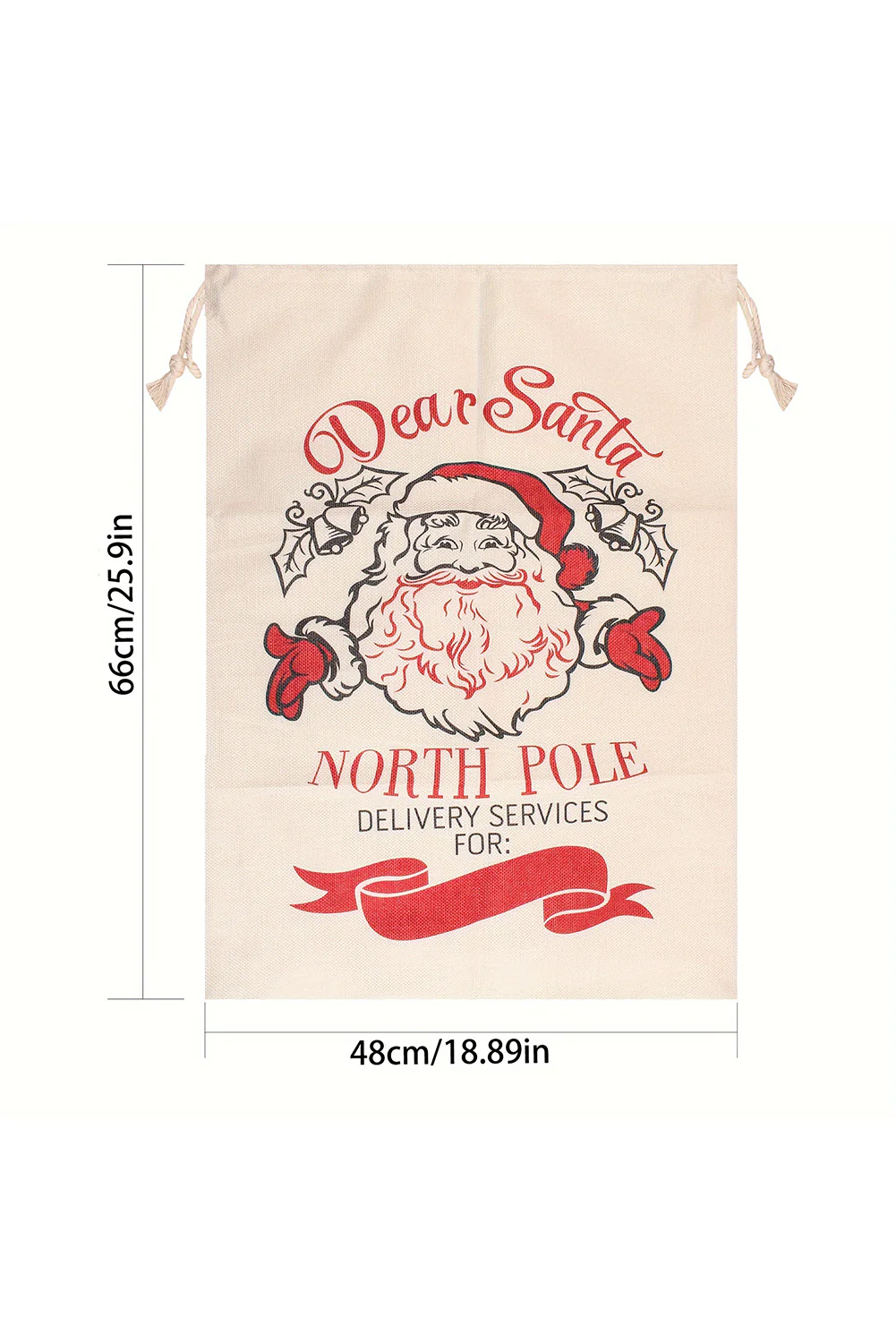 White Santa Clause Print Drawstring Closure Canvas Christmas Gift Bag