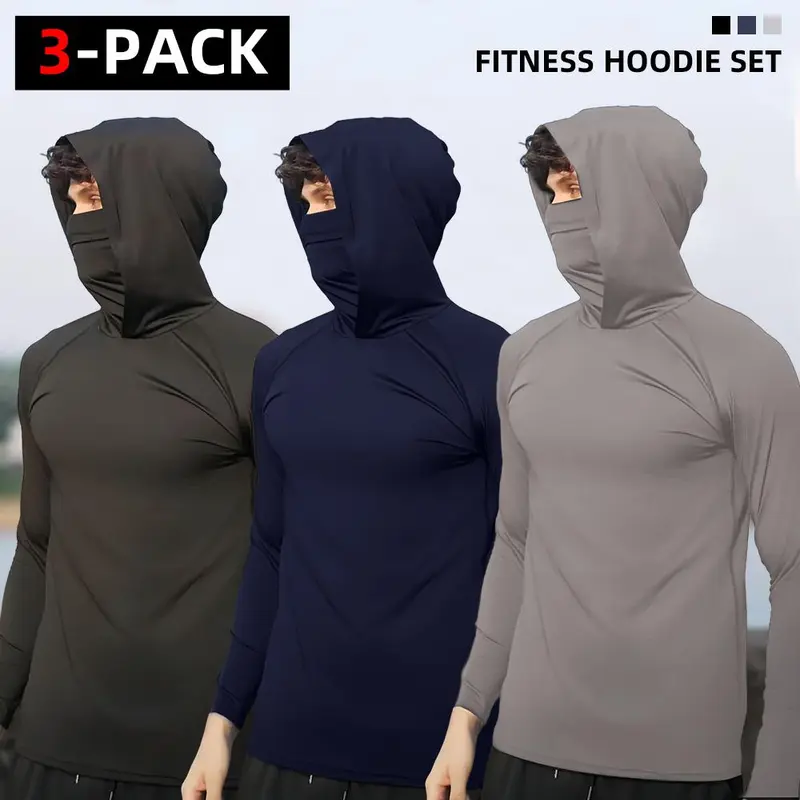 Men's Casual Hoodie Pullovers Blue Black Light Gray Slim Fit Long Sleeve Lightweight UPF Sun Protection