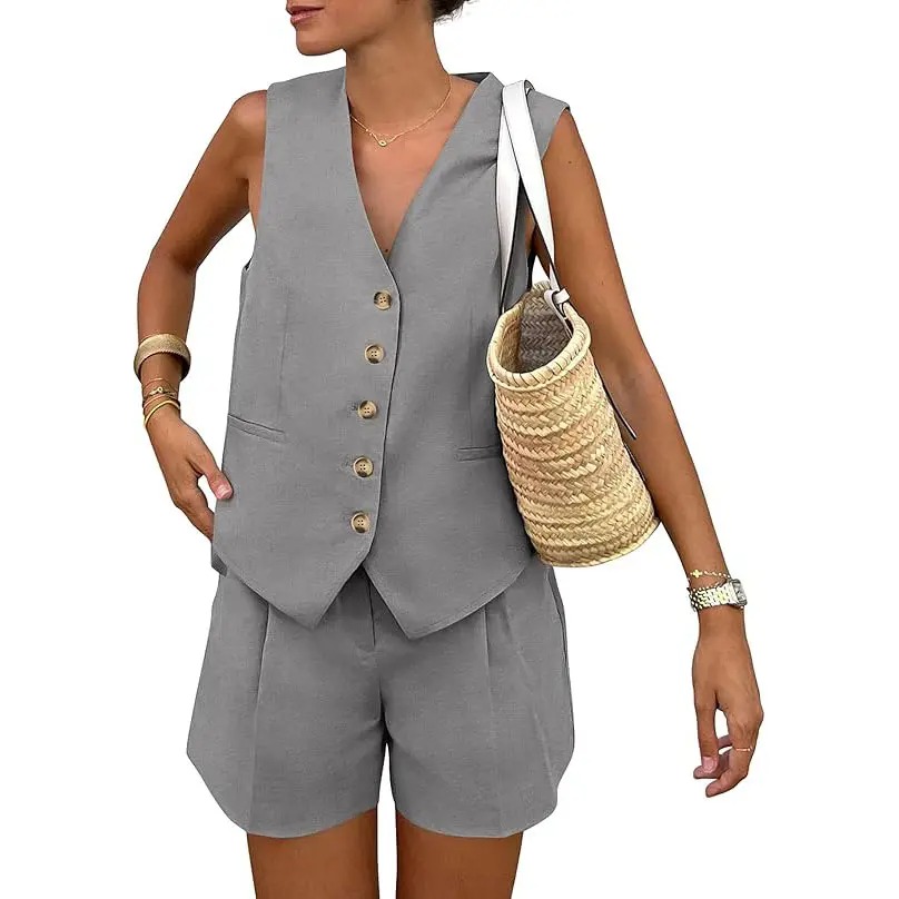 Women's Summer Sleeveless V-Neck 2-Piece Outfit