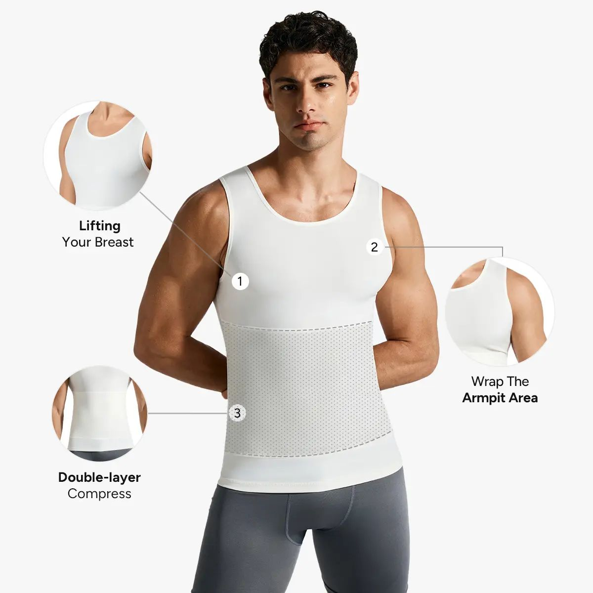 Men’s Silky Soft Compression Shapewear Tank, Slimming Body Shaper Vest with Waist & Chest Support