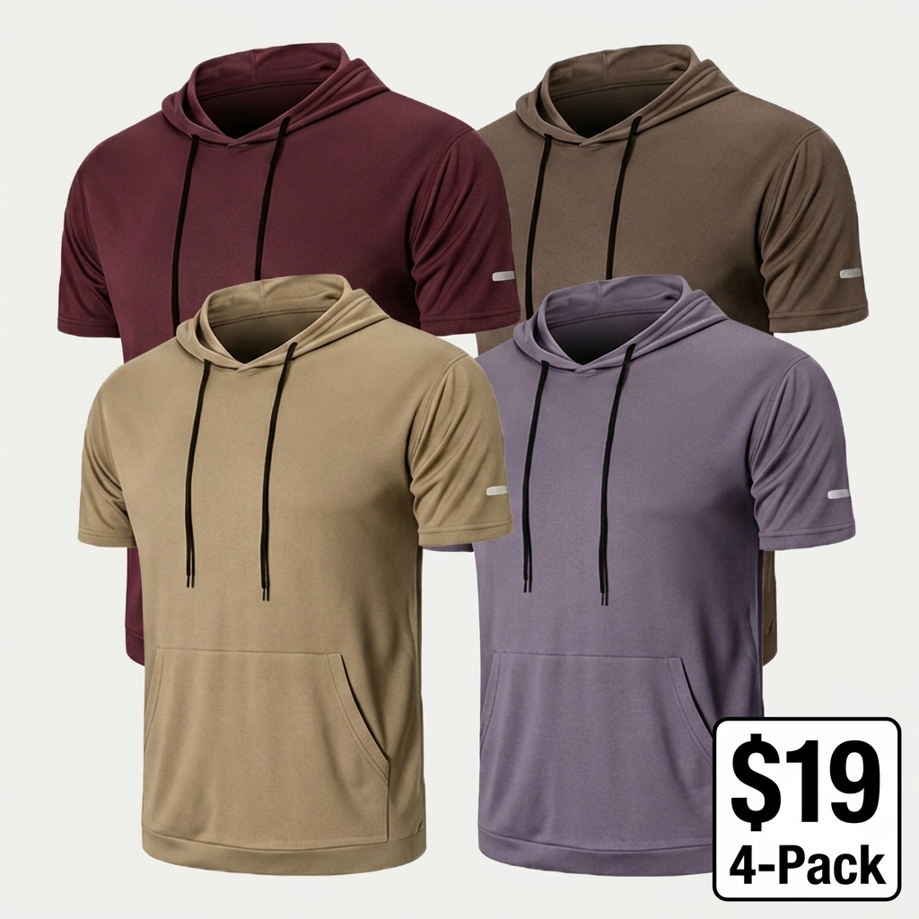 Men’s 8-Pack Quick-Dry Mesh Workout Hooded T-Shirts