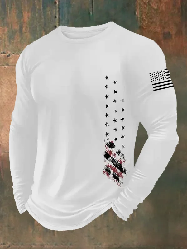 Men'S Retro American Flag Independence Day 250Th Anniversary Commemorative Edition Classic Printed Long Sleeve