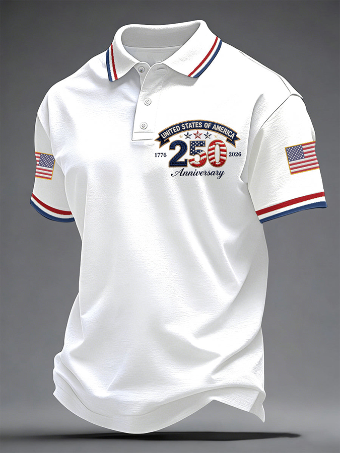 Men'S American Flag Print Casual Polo Shirt