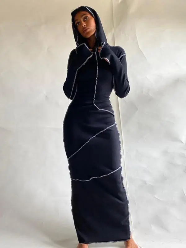 Women's Fall Winter Drop Shoulder Bodycon Hooded Dress