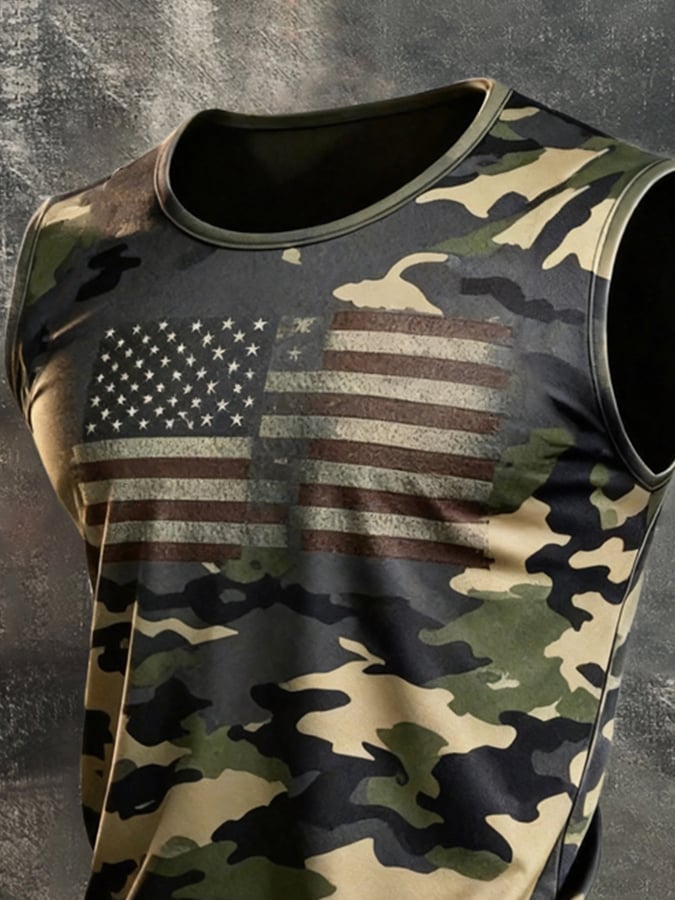 Men's Retro Independence Day Patriot Crew Neck Tank Top