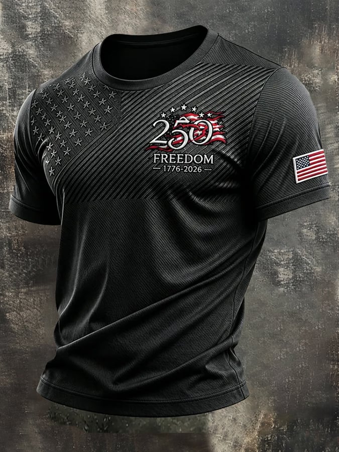 Men's Retro Independence Day Patriot Crew Neck T-Shirt