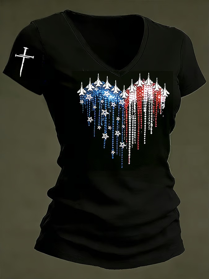 Women'S Independence Day 250Th Anniversary Printed V-Neck T-Shirt