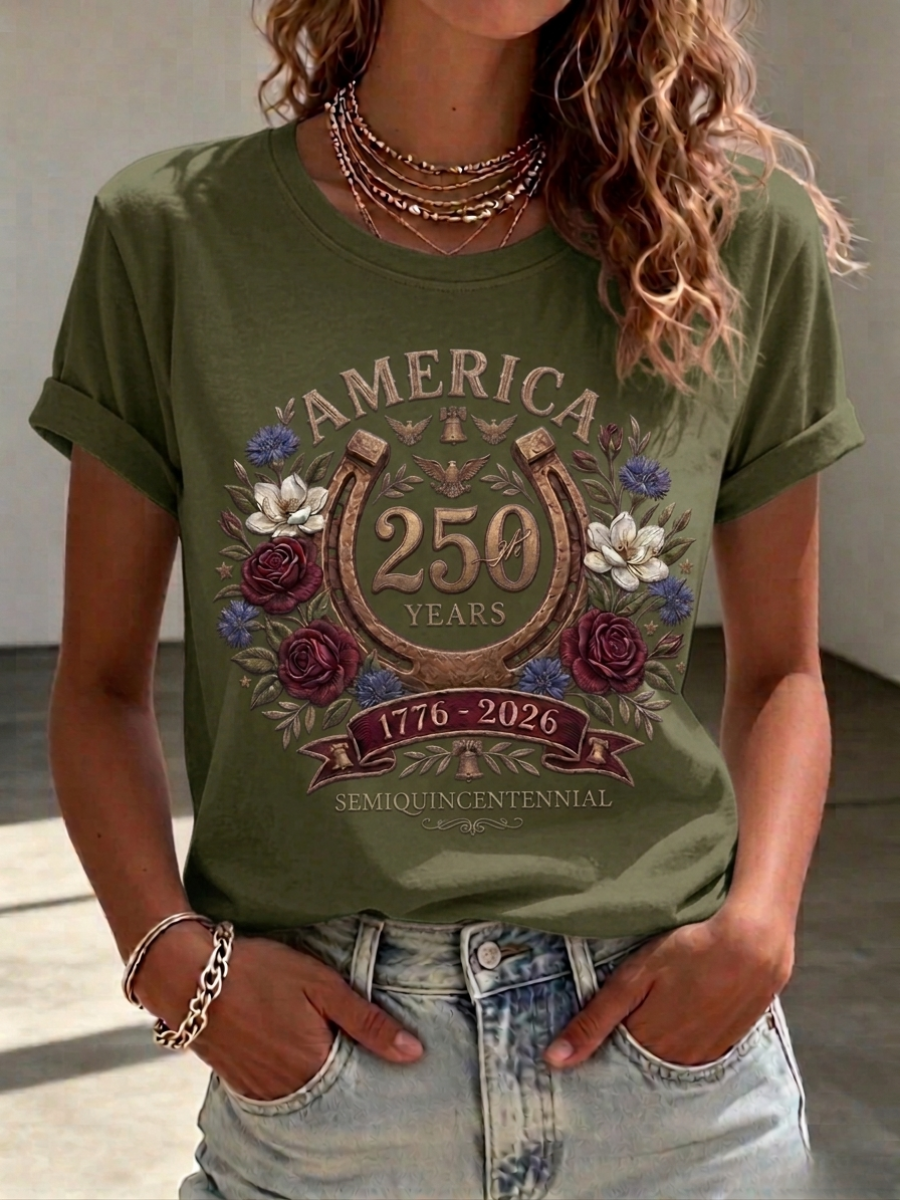 Women's American Independence Day 250th Anniversary Printed T-Shirt
