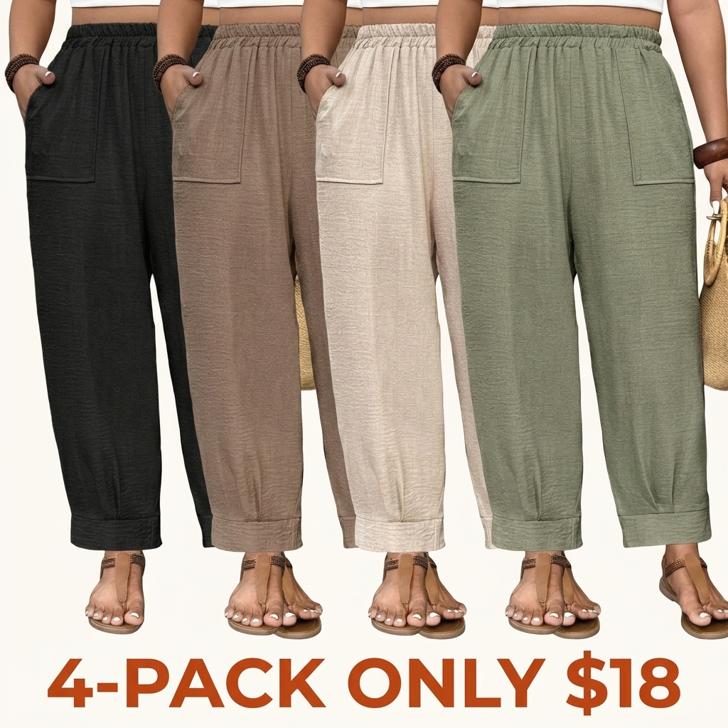 Plus-size casual loose-fit trousers with an elastic waist