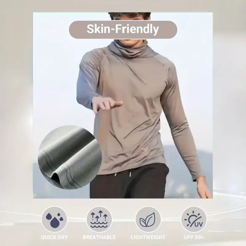 Men's Casual Hoodie Pullovers Blue Black Light Gray Slim Fit Long Sleeve Lightweight UPF Sun Protection