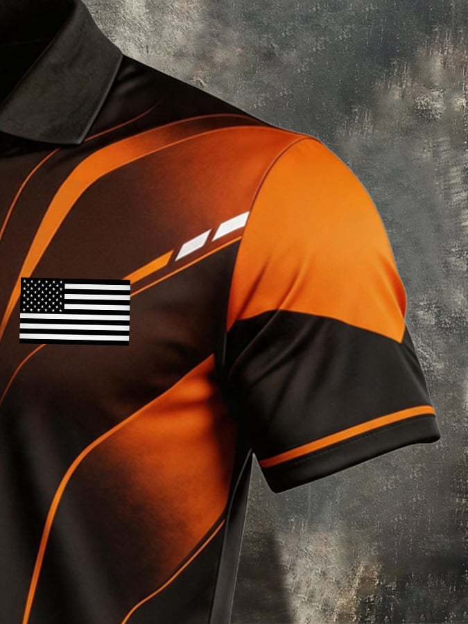 Men's Retro Patriotic Color-Block Short-Sleeve Polo Shirt