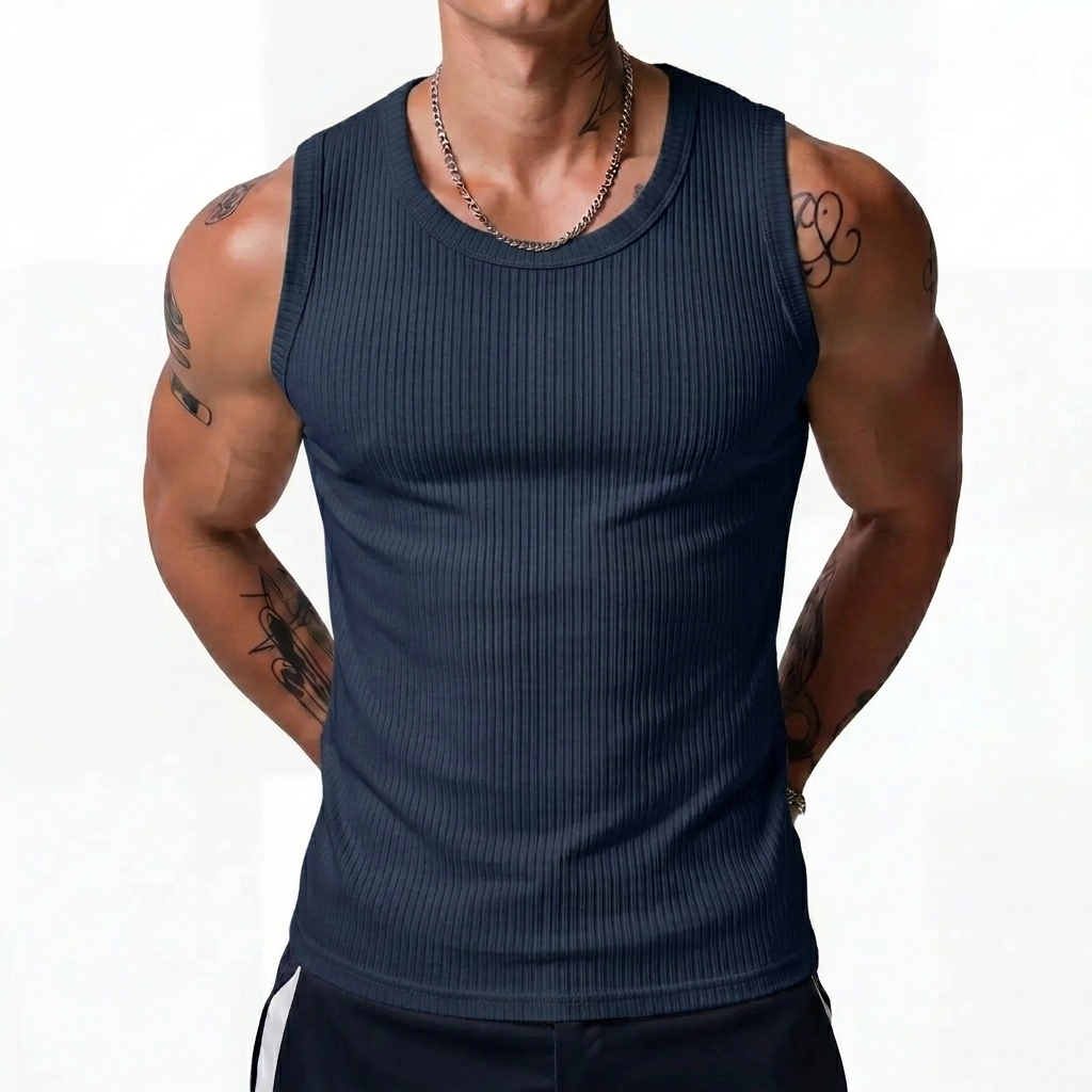 Men's Wide Strap Ribbed Muscle Tank Top