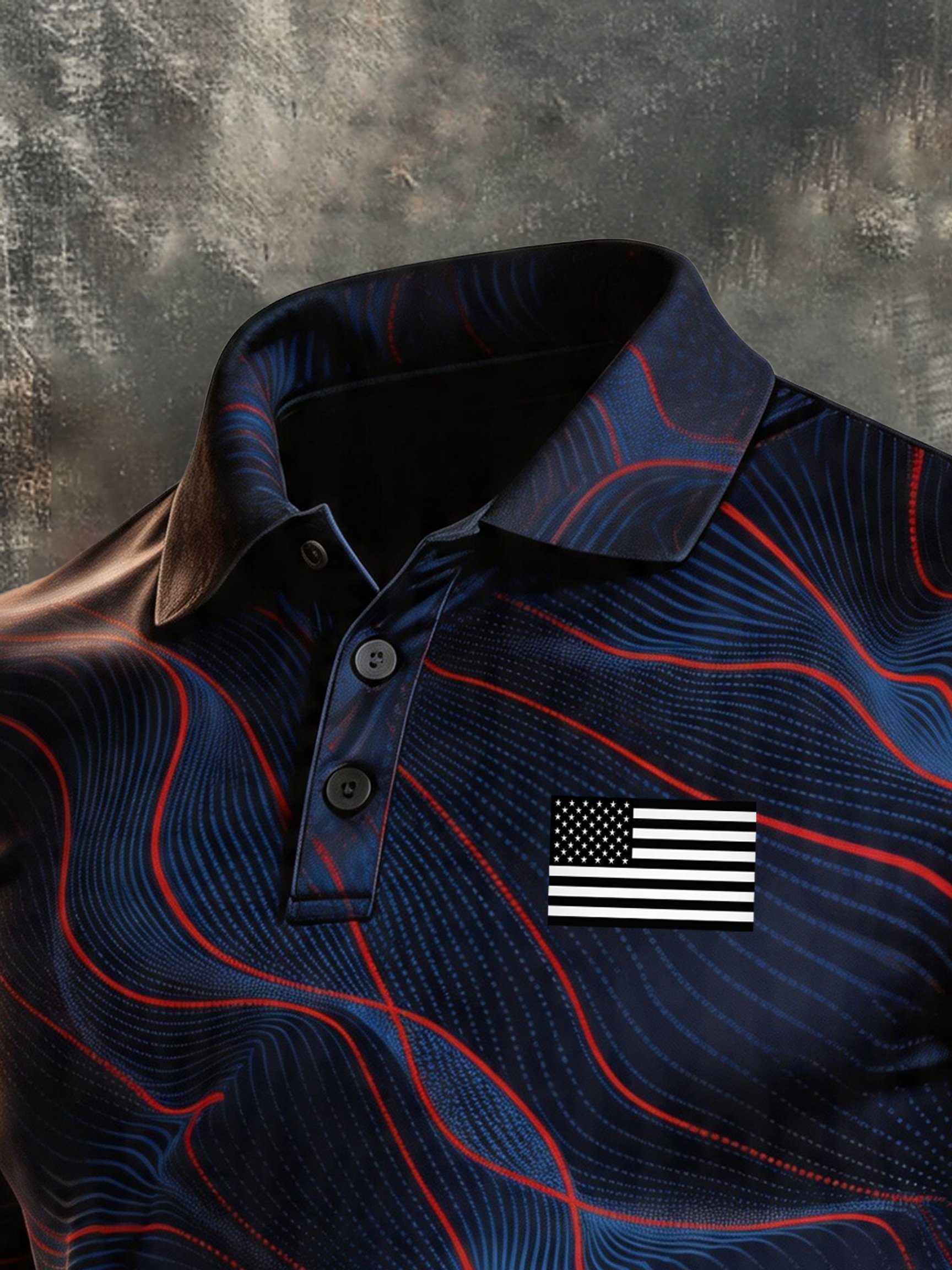 Men's Retro Patriotic Color-Block Short-Sleeve Polo Shirt