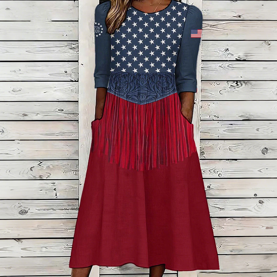 Women'S Retro American Independence Day 250Th Anniversary Printed Casual Dress