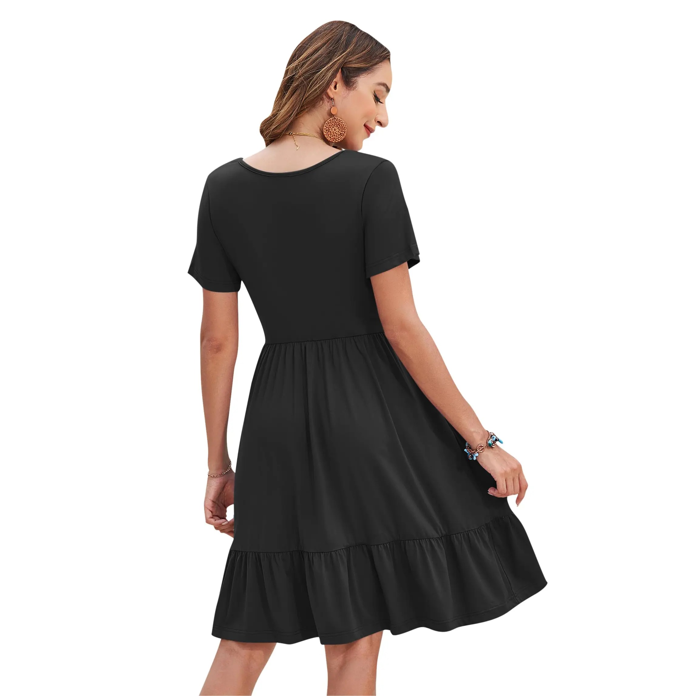 Womens Square Neck Casual Short Sleeve Dress 2026
