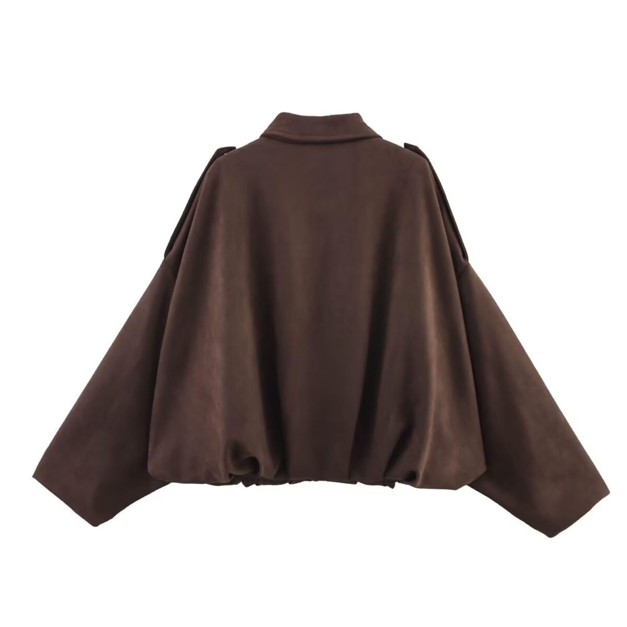 Xunger Women's Faux Suede Bomber Jacket Spring Lapel Pilot Coat Casual Oversized Long Sleeves Trendy Streetwear Outerwear