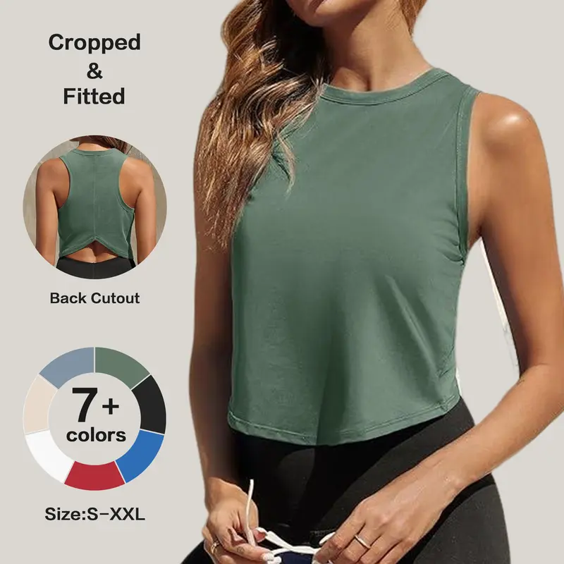 Women's Cropped Sports Tank Top — Racerback, Sleeveless, Crew Neck