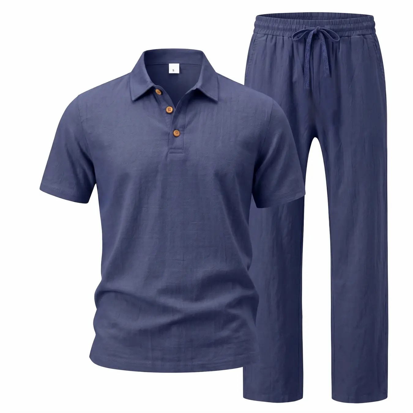 Men's Linen Beach 2-Piece Set – Short Sleeve Button Down Shirt & Loose Long Pants, Lightweight Summer Outfit