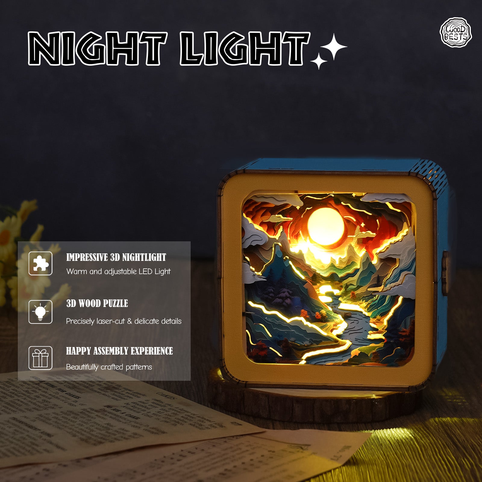 Moonlit Mountain Kit - 3D Wooden Puzzle Night Light
