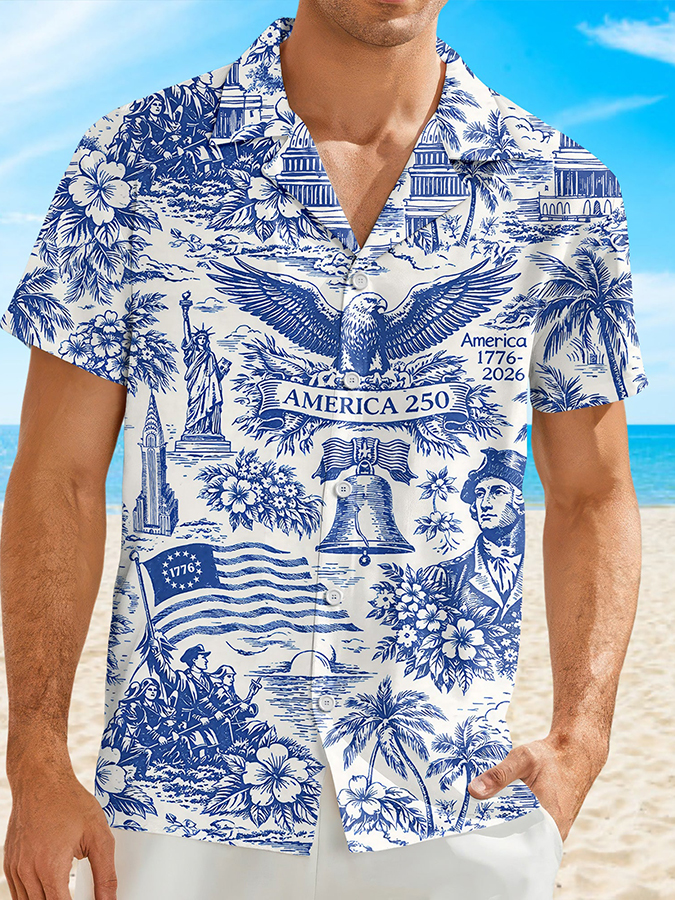Men's  250 Years Day Printed Casual Collar Shirt