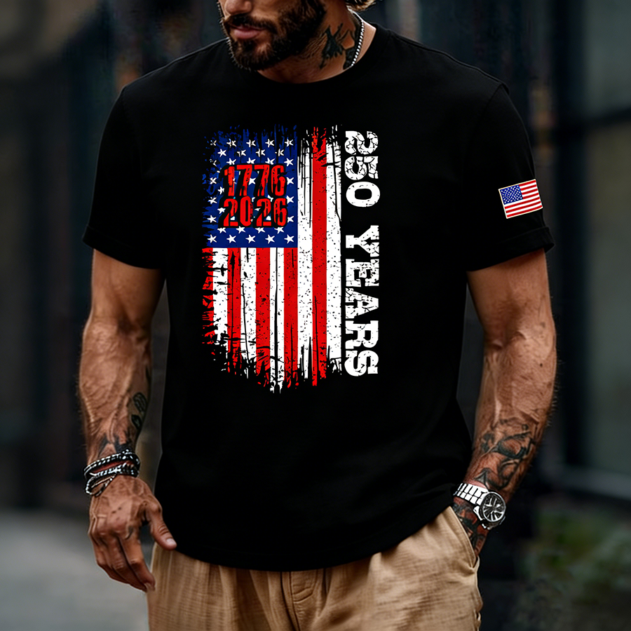 Men's 1776-2026 250 Years Distressed American Flag T-Shirt