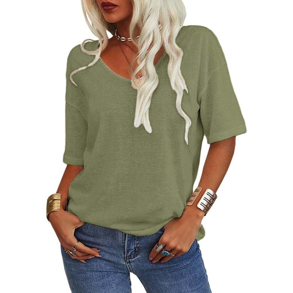 ✨Women's Solid Color V-Neck T-shirt