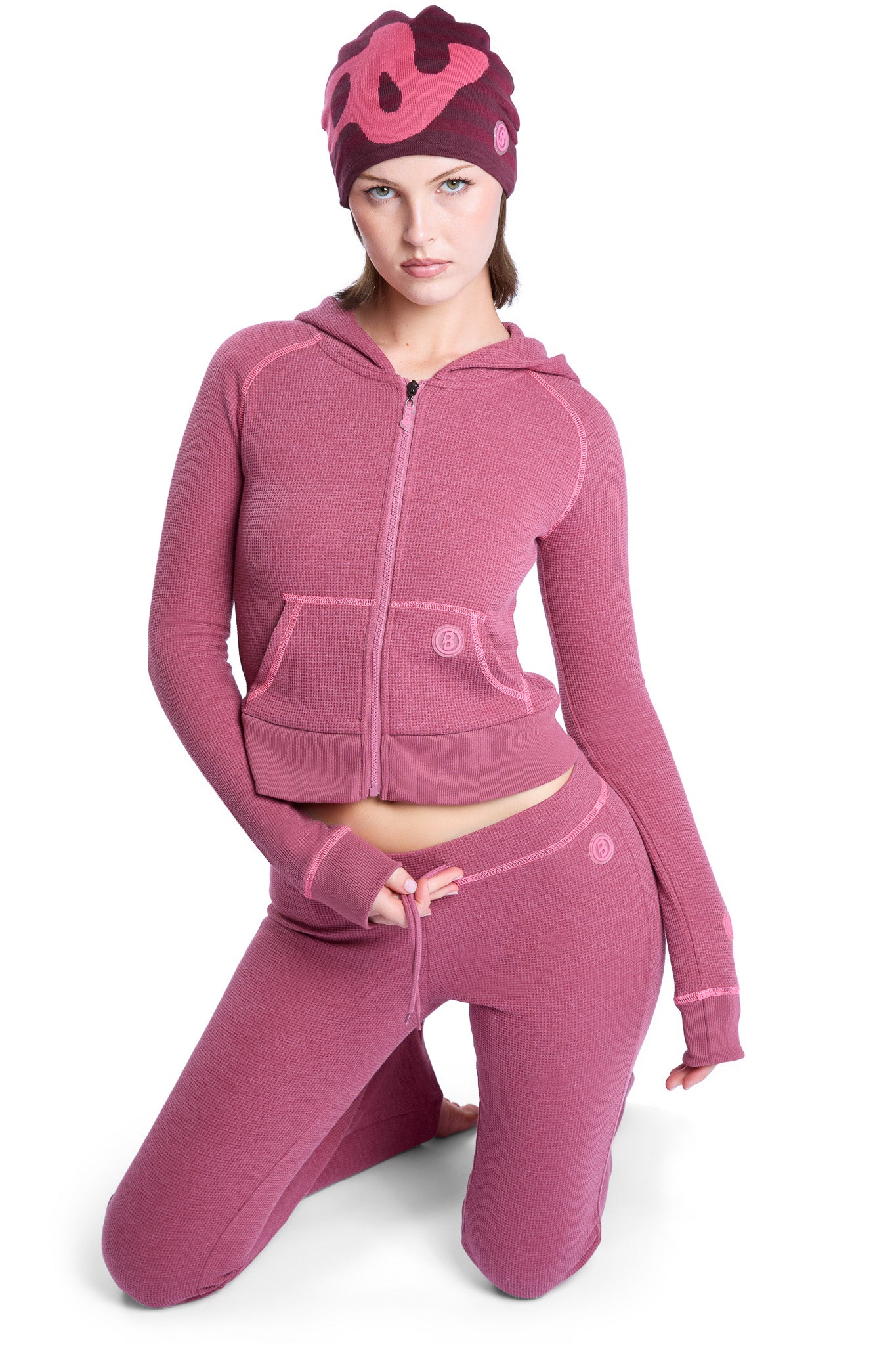 WAFFLE KNIT BOOT CUT PANTS (MAGENTA/PINK)