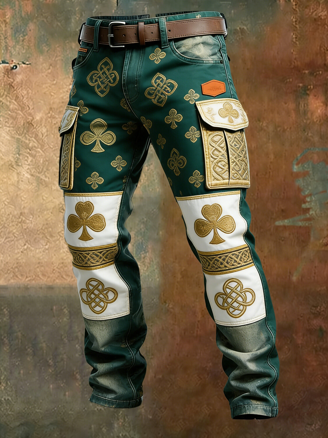 Men's St. Patrick's Day Clover Celtic Knot Print Casual Denim-Like Pants