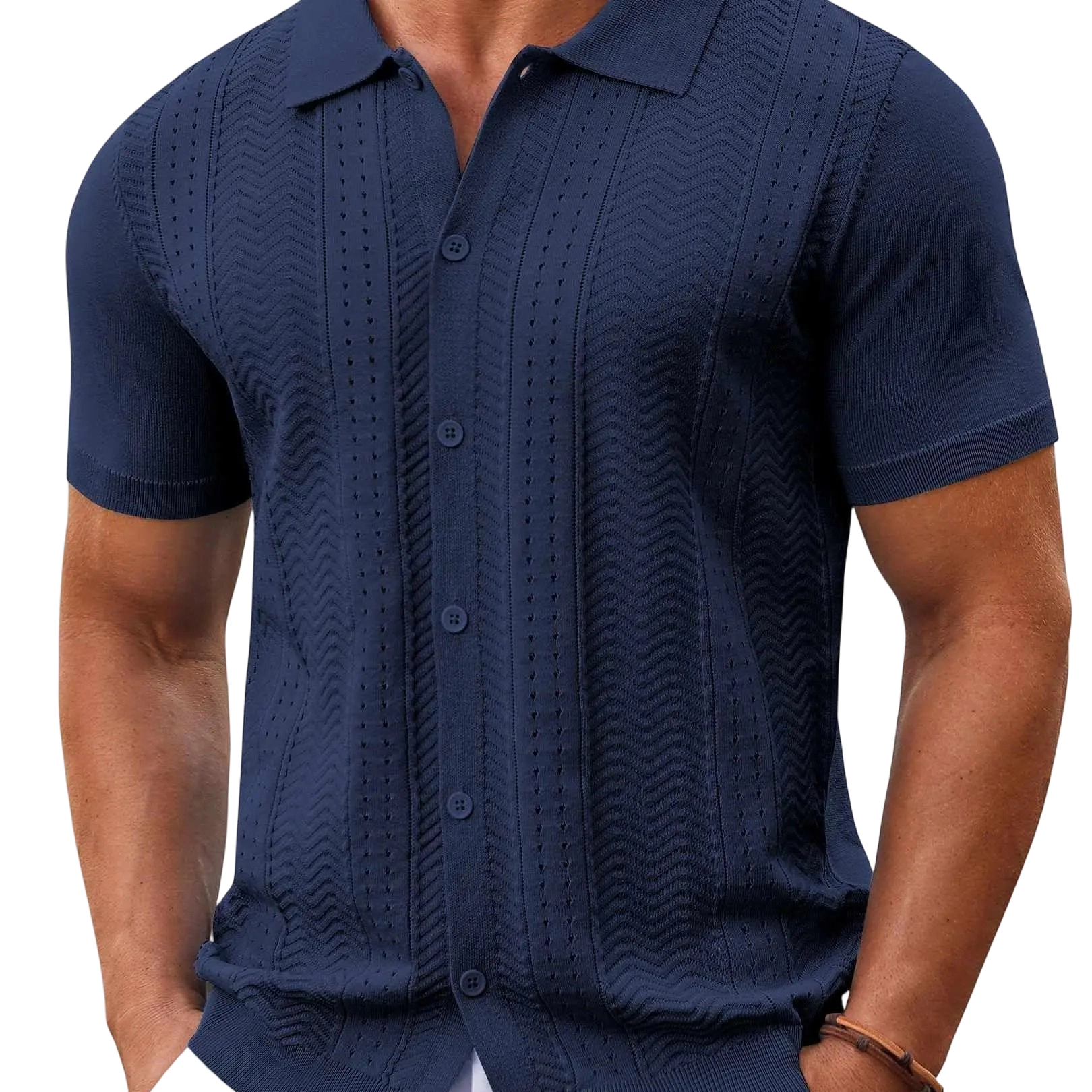 Men's Short Sleeve Knit Button Down Shirt