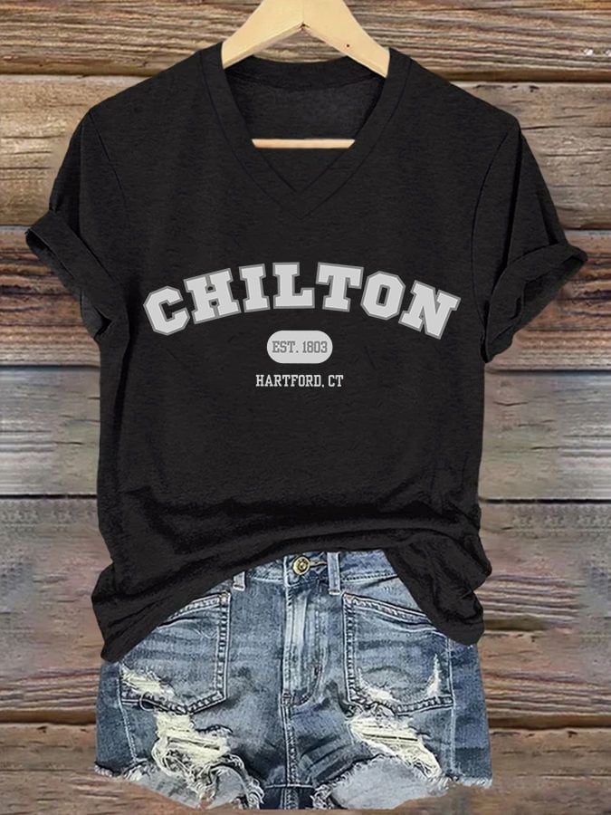 🔥HOT SALE🔥V-Neck Retro Chilton Prep School Est. 1803 Hartford, Ct Print T-Shirt
