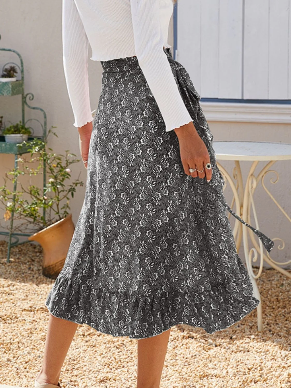 Printed Ruffled Midi Skirt (multiple color options)