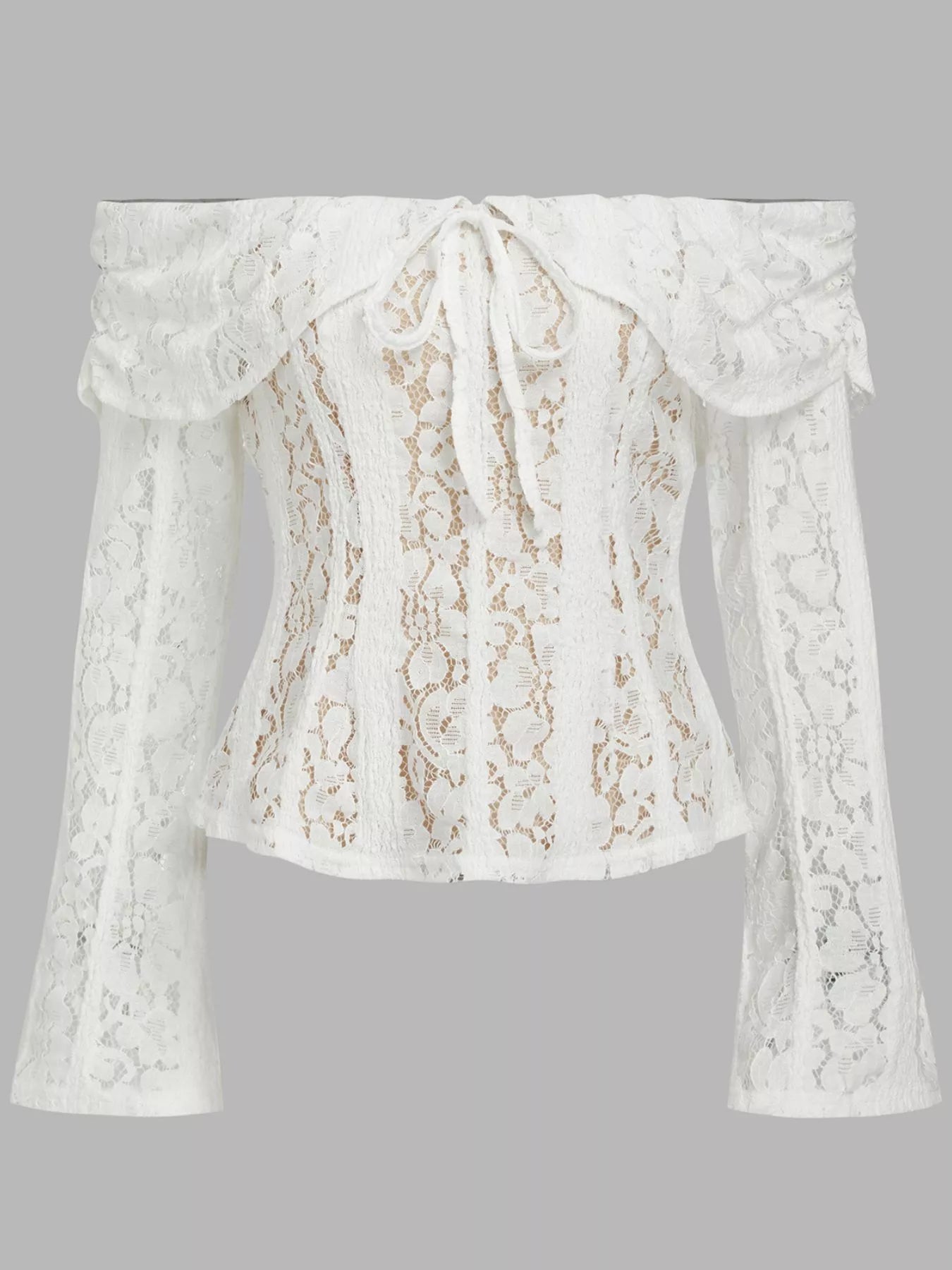 Off-Shoulder Lace Top with Bell Sleeves