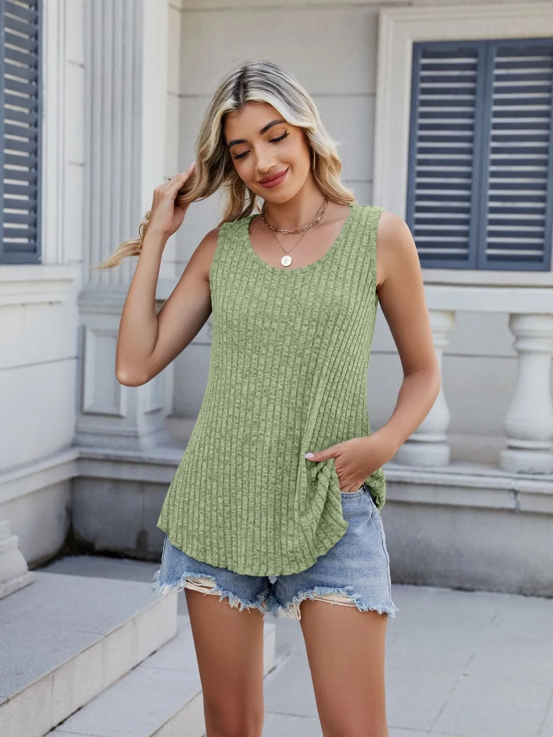 Round Ribbed Neck Tank (multiple color options)