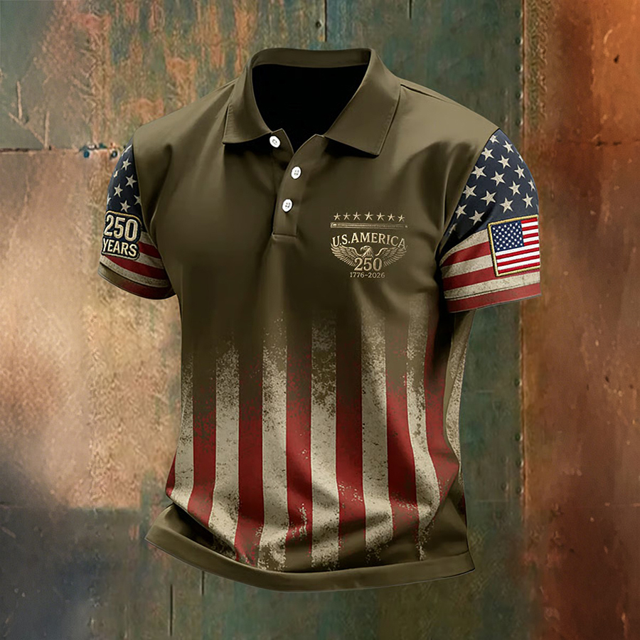 Men's Retro Faith American 250th Anniversary Casual Short-Sleeve Polo Shirt