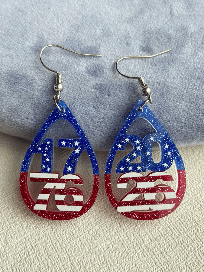 250th Anniversary of U.S. Independence Day — Acrylic Heart, Teardrop, and Number Double-Layer Earrings
