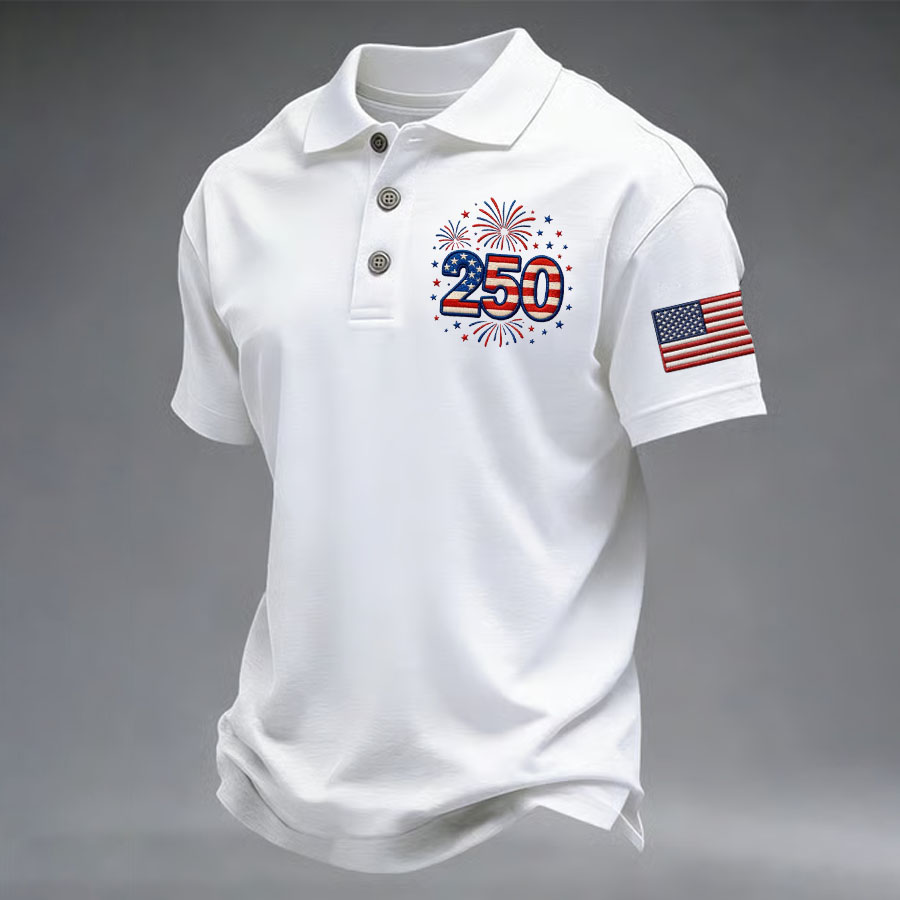 Men'S Retro American Flag Independence Day Print Casual Polo Shirt