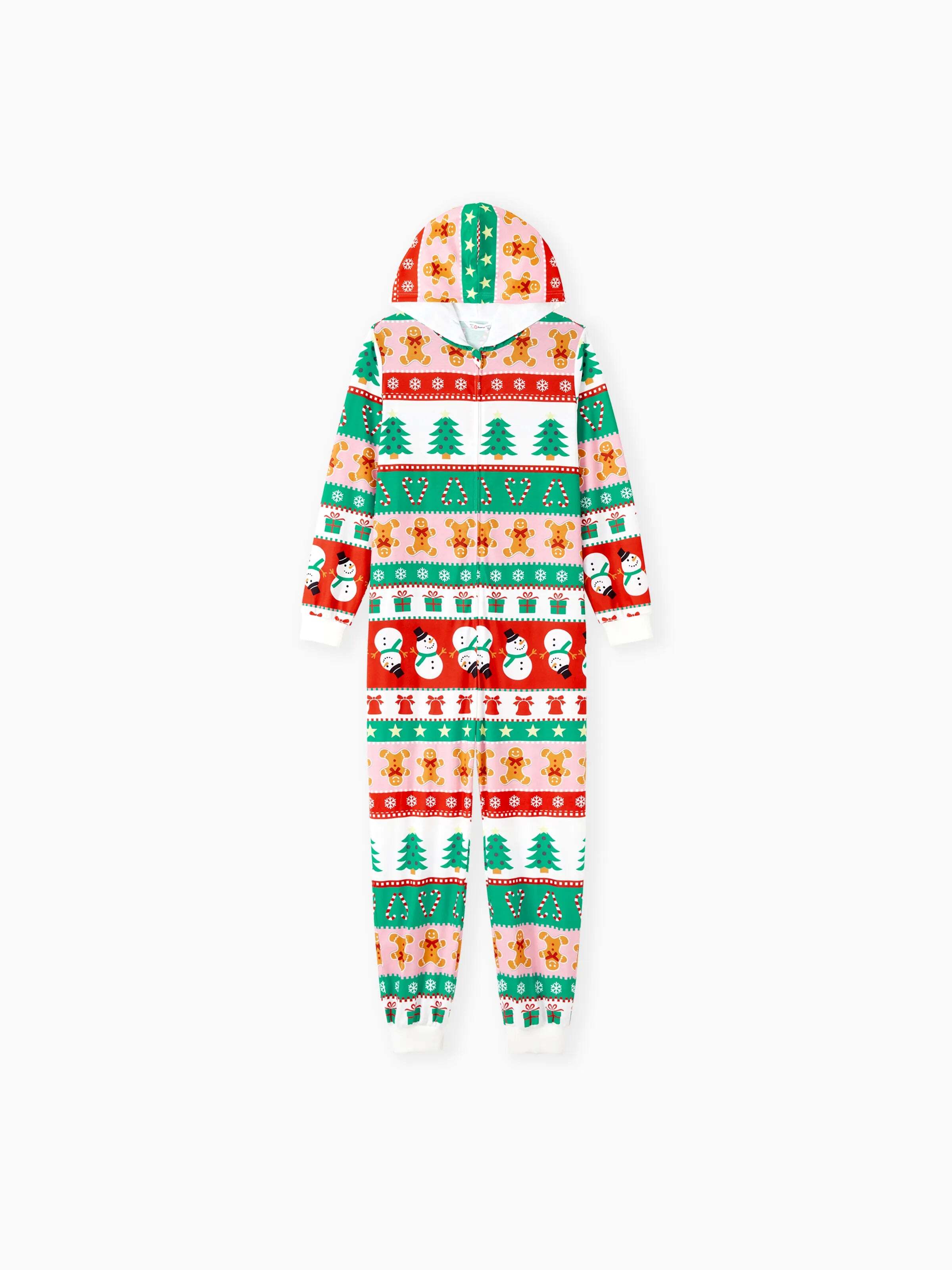 Onesies Pajamas Matching Christmas Outfits Allover Pattern Zipper Front Holly Jolly Print with Christmas Socks Back MultiColour