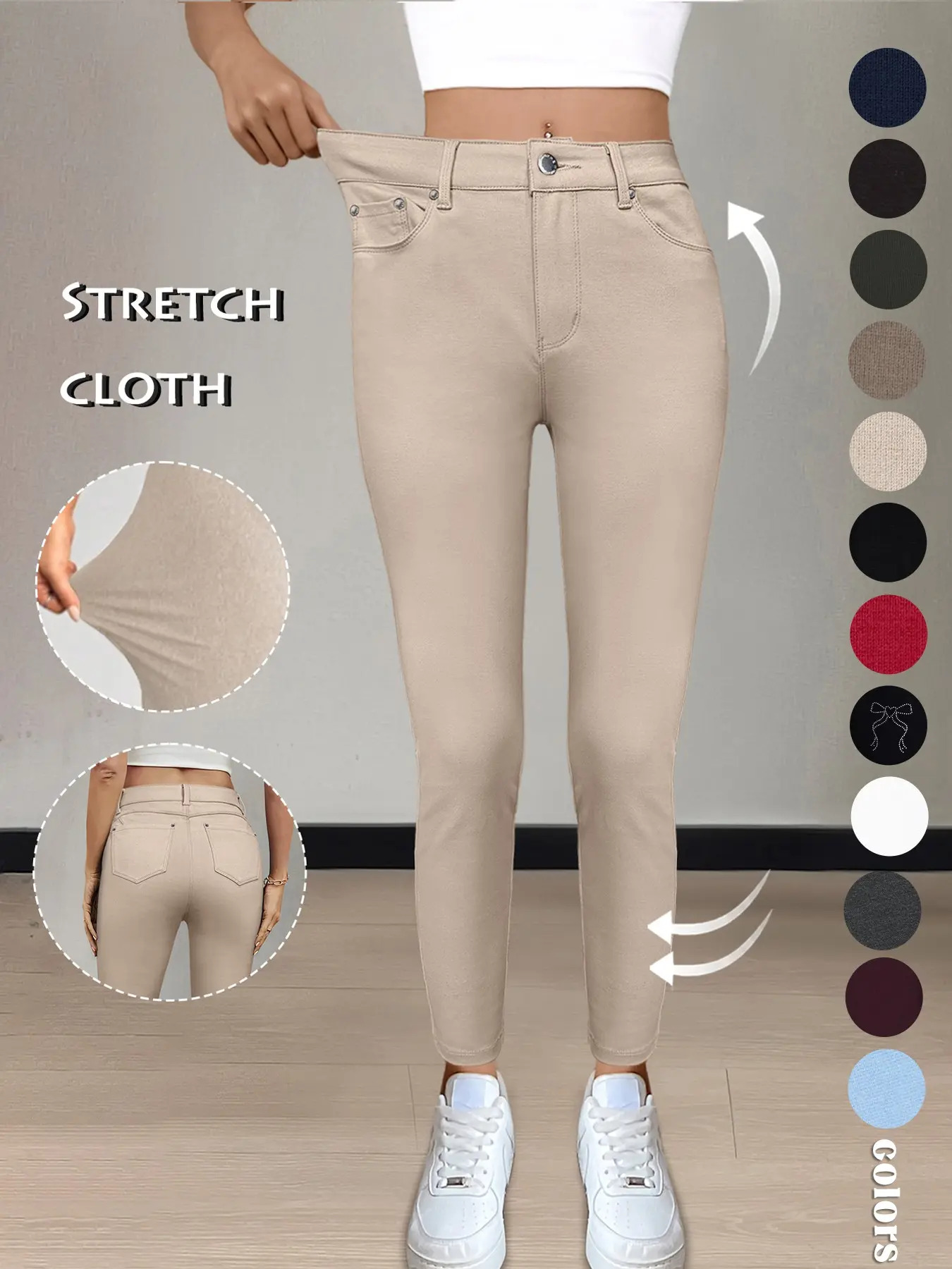 Women's Solid-Color Button-Pocket Fitted Athletic Pants