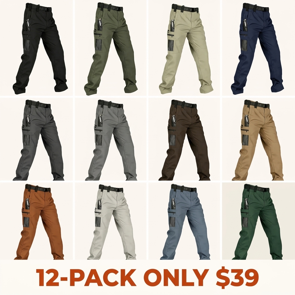 Men's Solid-Color Waterproof Tactical Cargo Pants — Belt Included, Multi-Pocket Design, Durable Outdoor Hiking & Casual Trousers