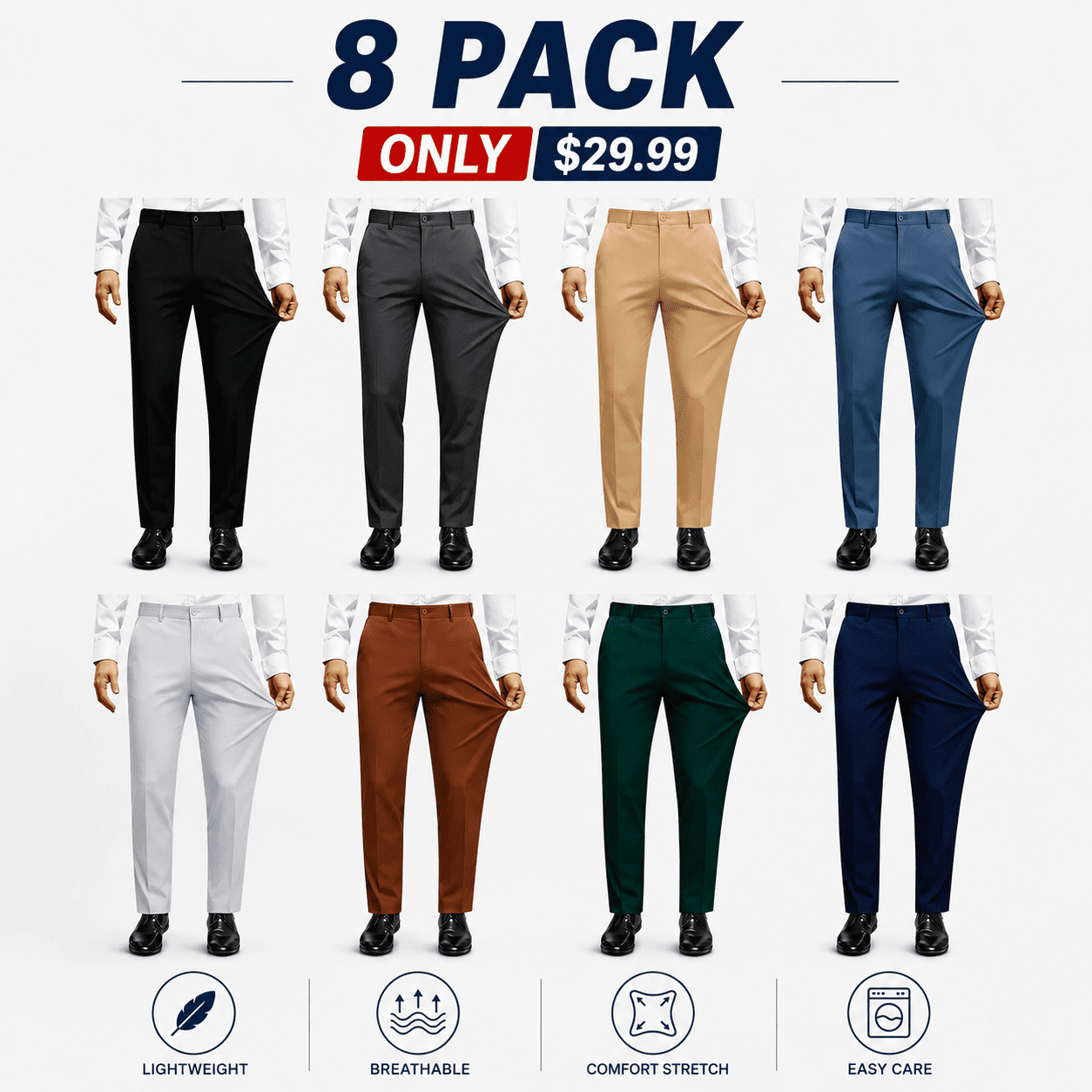 Men's Stretch Dress Pants No Iron Golf Pants