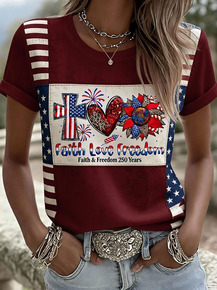 Women'S American 250Th Anniversary Faith & Freedom God Shed His Grace On Thee Short-Sleeve T-Shirt