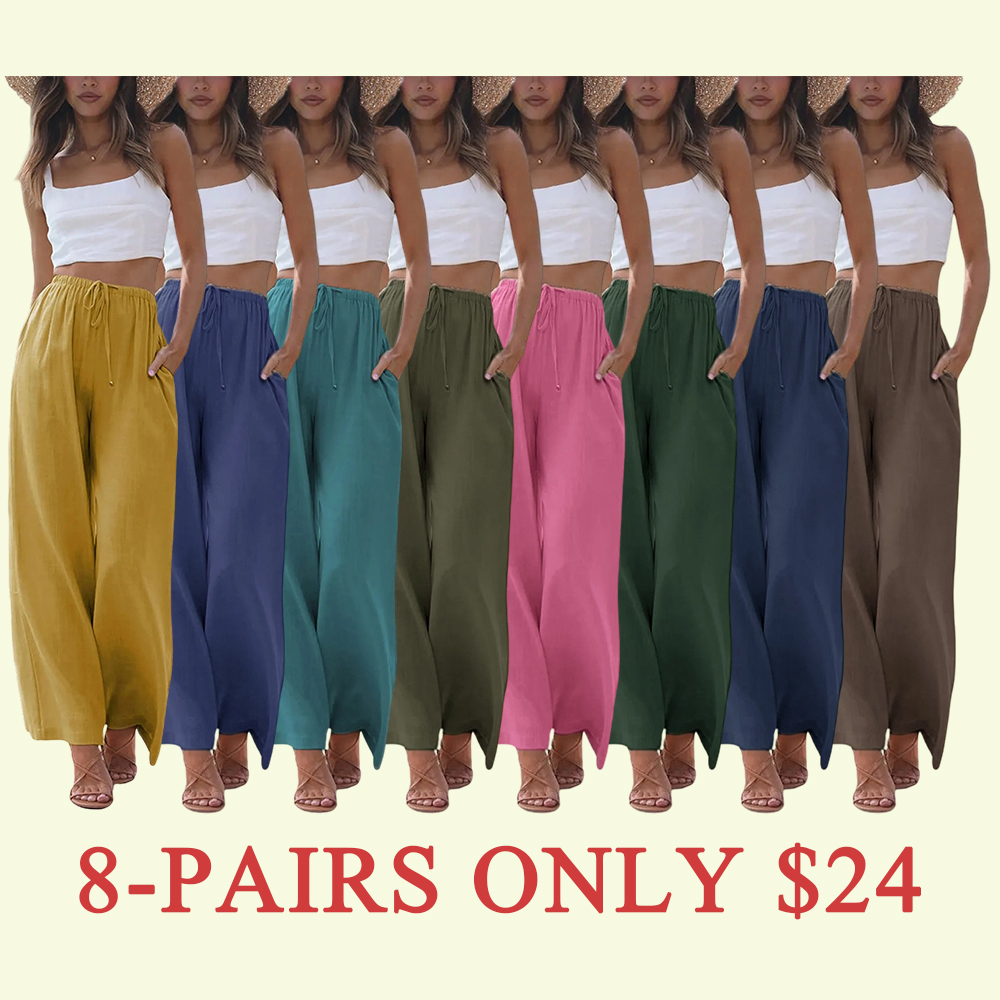 Women's Lightweight Wide Leg Palazzo Pants with Pockets☁️