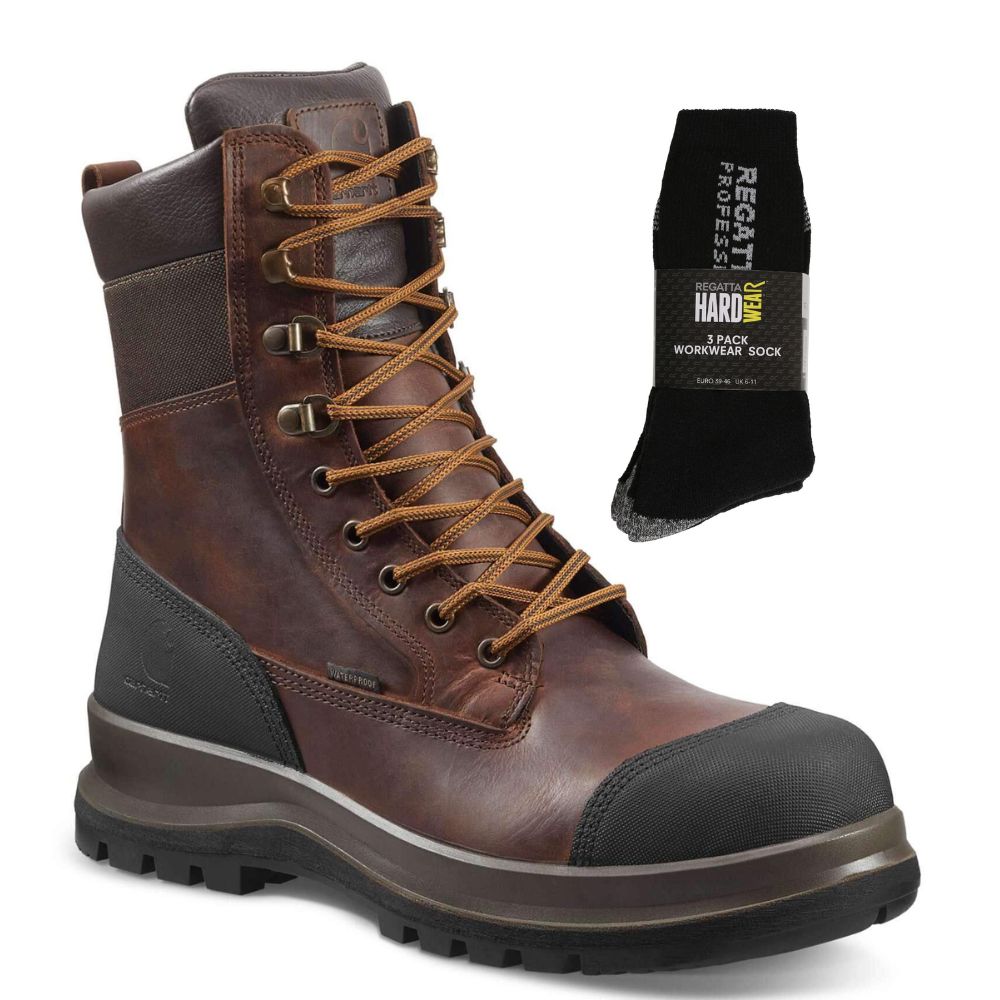 CHT Special Offer Detroit 8 Inch Work Boots F702905 Pack - Detroit S3 Waterproof Composite Safety Toe High Leg Work Boots + 3 Pack Work Socks