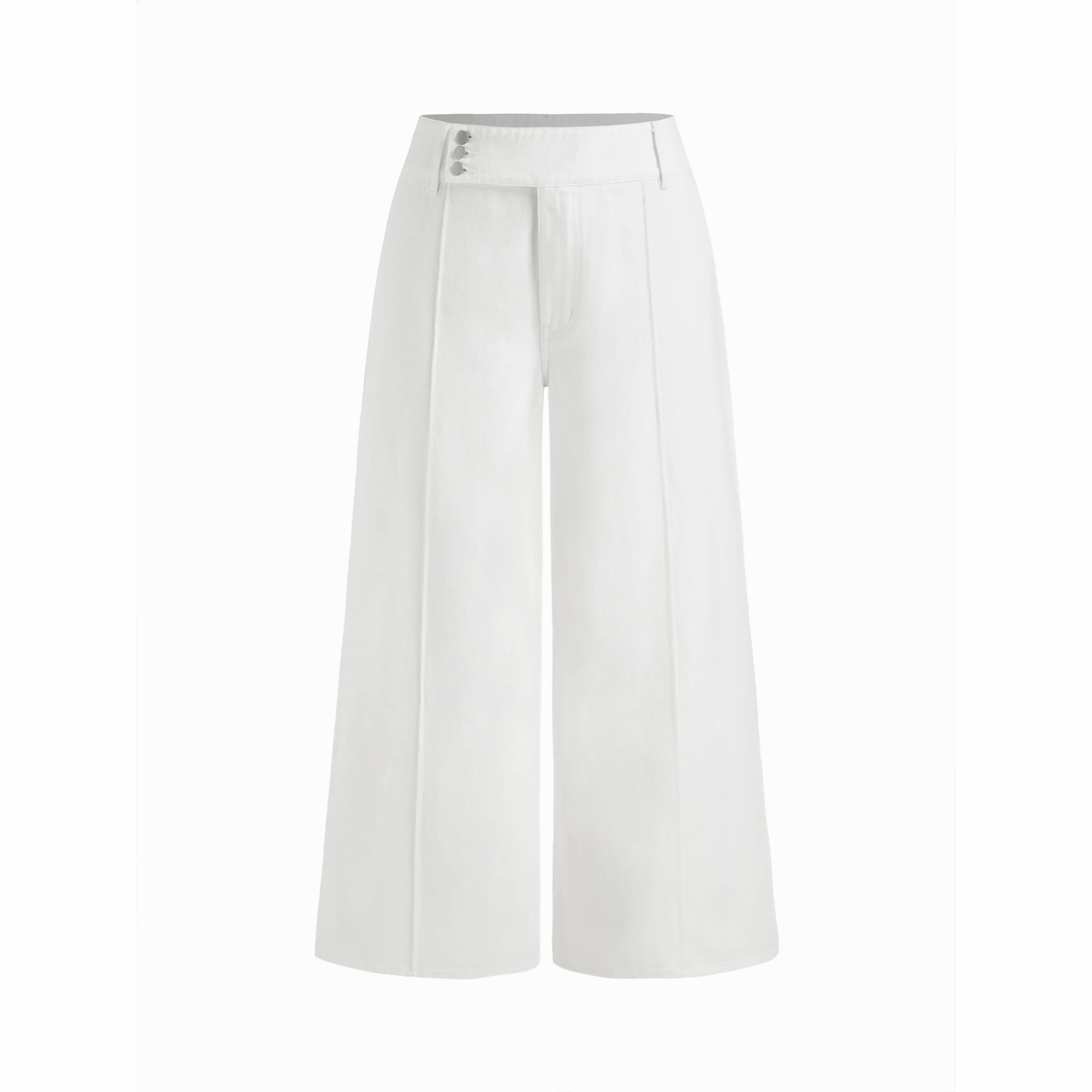 Women's Y2K Low Rise Wide Leg Jeans – 100% Cotton Triple Button Denim Trousers