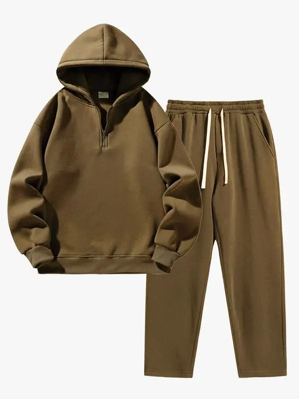 Fit Casual Drop Shoulder Half Zip Hoodie