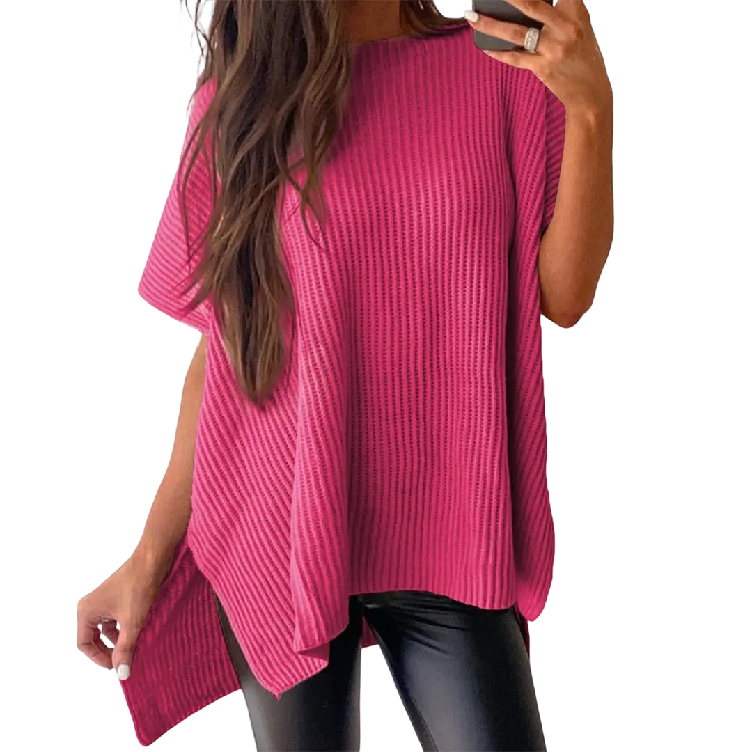 Women's Oversized Ribbed Short Sleeve Knit Top