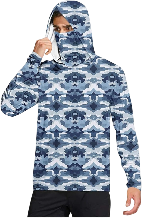 Long Sleeve Sun Shirt Men UPF 50+ Rash Guard Cooling Fishing Hoodies with Mask Casual Summer UV SPF Hiking Blouses