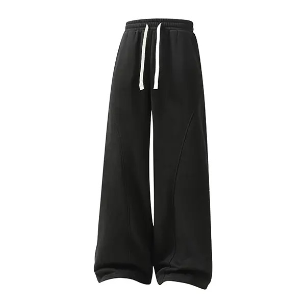 Men's solid-color drawstring trousers featuring a curved cut design.