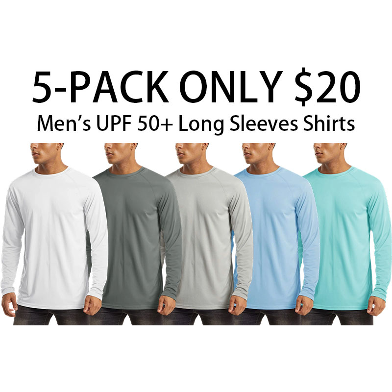 Men's UPF 50+ Long Sleeves Shirts Quick Dry Lightweight Summer Sportswear Tops